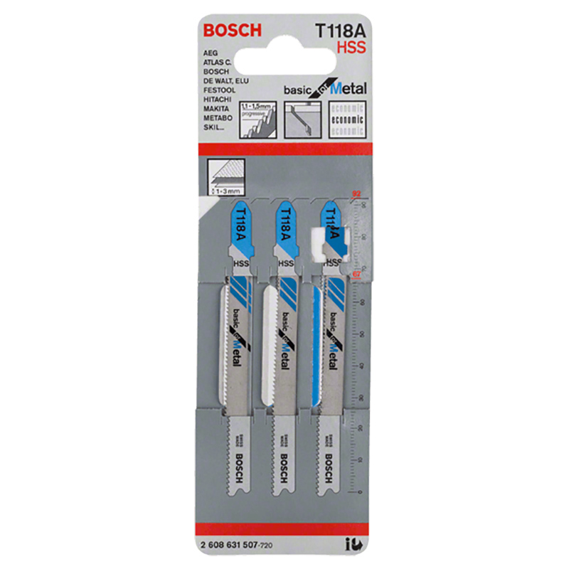 Набор пилок для лобзика по металлу Bosch T118A HSS 92мм 3шт (507) — Фото 2