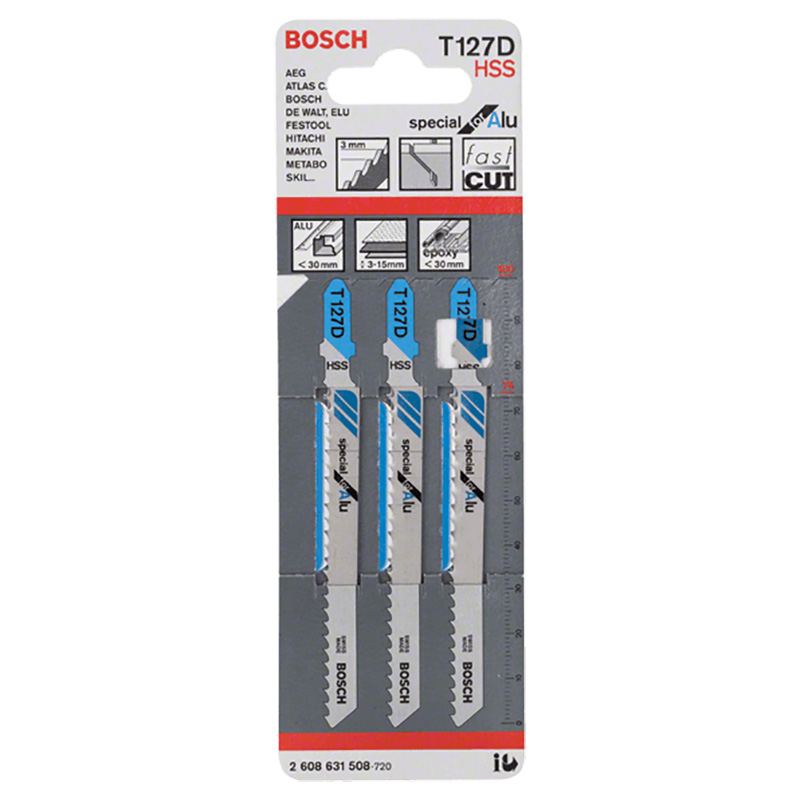 Набор пилок для лобзика по аллюминию Bosch T127D HSS 100мм 3шт (508) — Фото 2